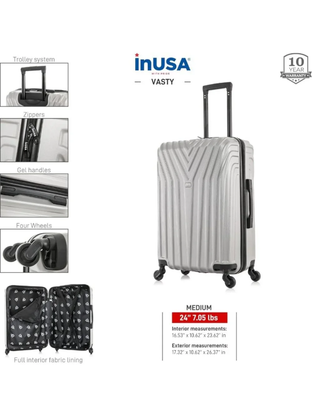 Lightweight 24-Inch Medium Hardside Spinner Luggage - Stylish Grey Travel Bag